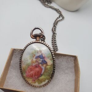 Victorian courting couple cameo intricate necklace gorgeous openwork‎
